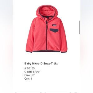 Patagonia Kids' Sierra Pink Micro D Snap Fleece